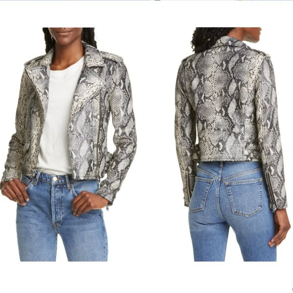 IRO Ashville Snake Embossed Leather Moto Jacket - Picture 2 of 9